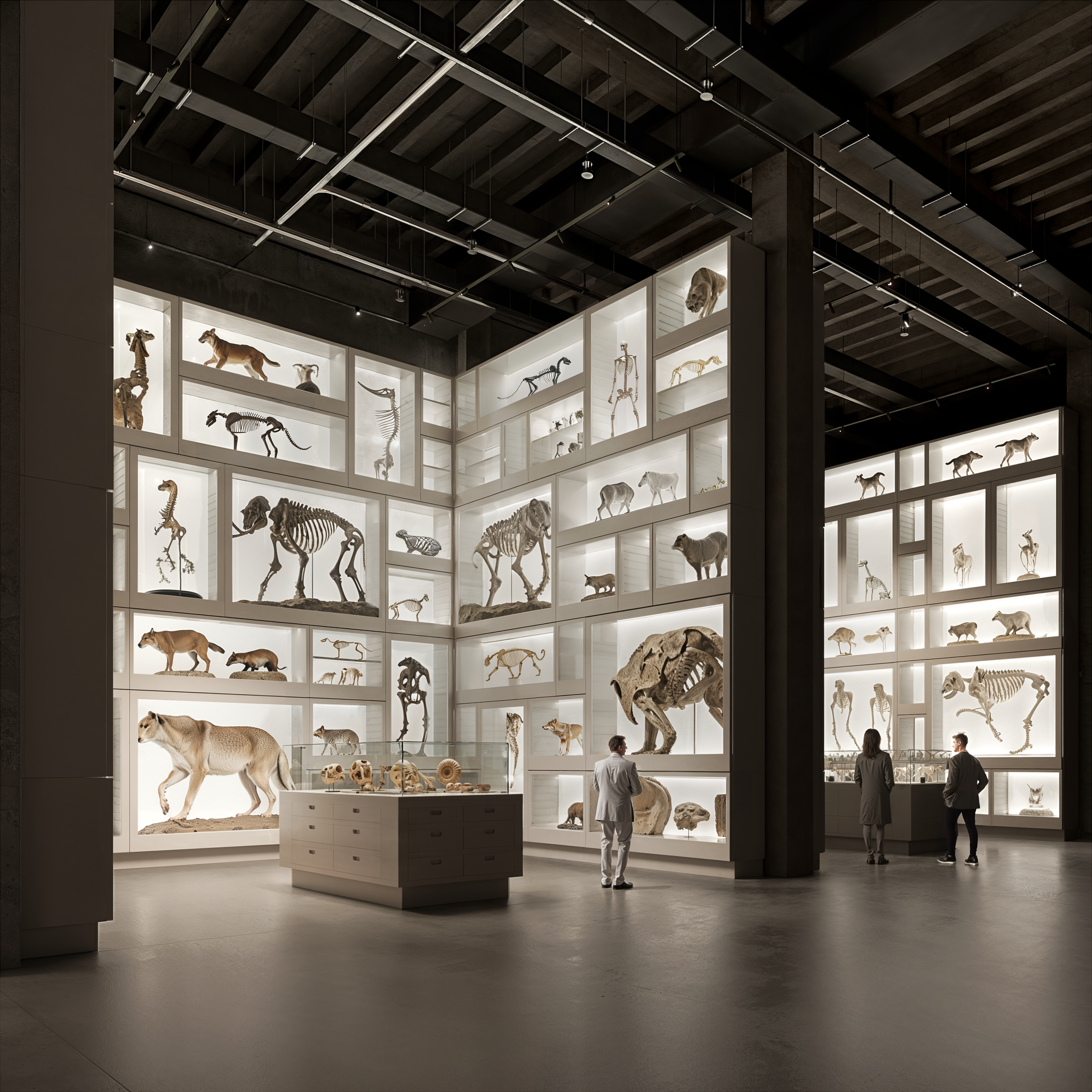Backlit animal skeleton gallery at Debrecen Collection Centre natural history museum, Hungary. By Sordo Madaleno.
