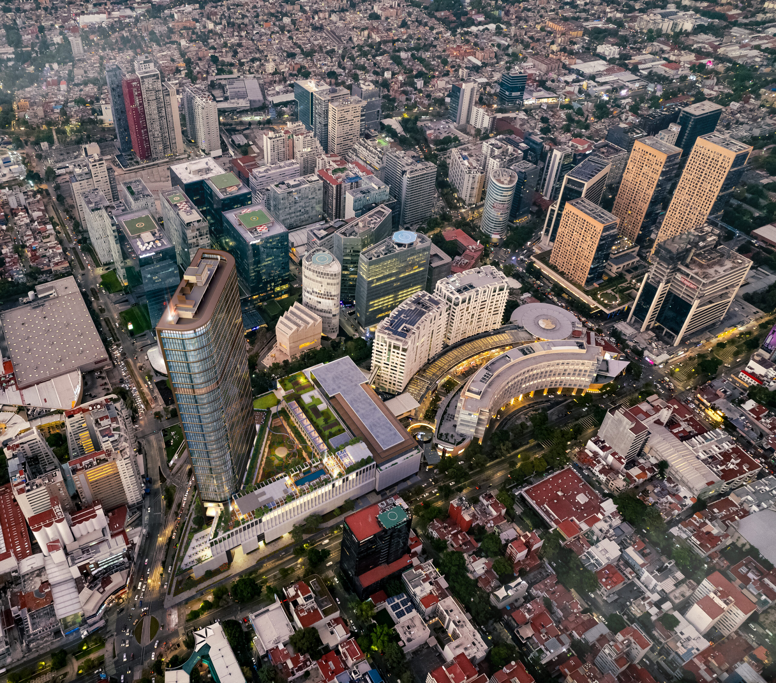 Antara aerial view. An large-scale urban regeneration project in Polanco, Mexico City by Sordo Madaleno.