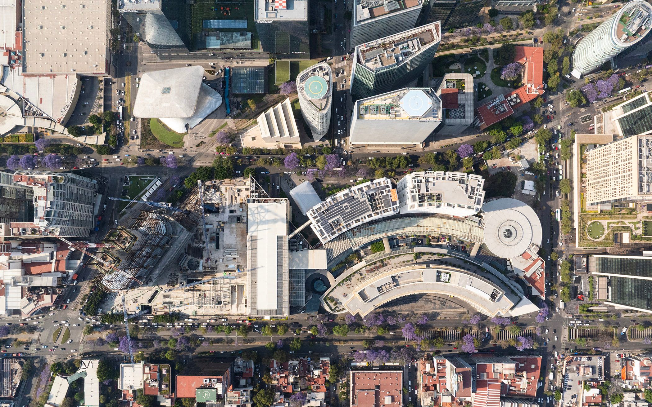 Bird's-eye view of Antara, an urban regeneration project in Polanco, Mexico City by Sordo Madaleno.