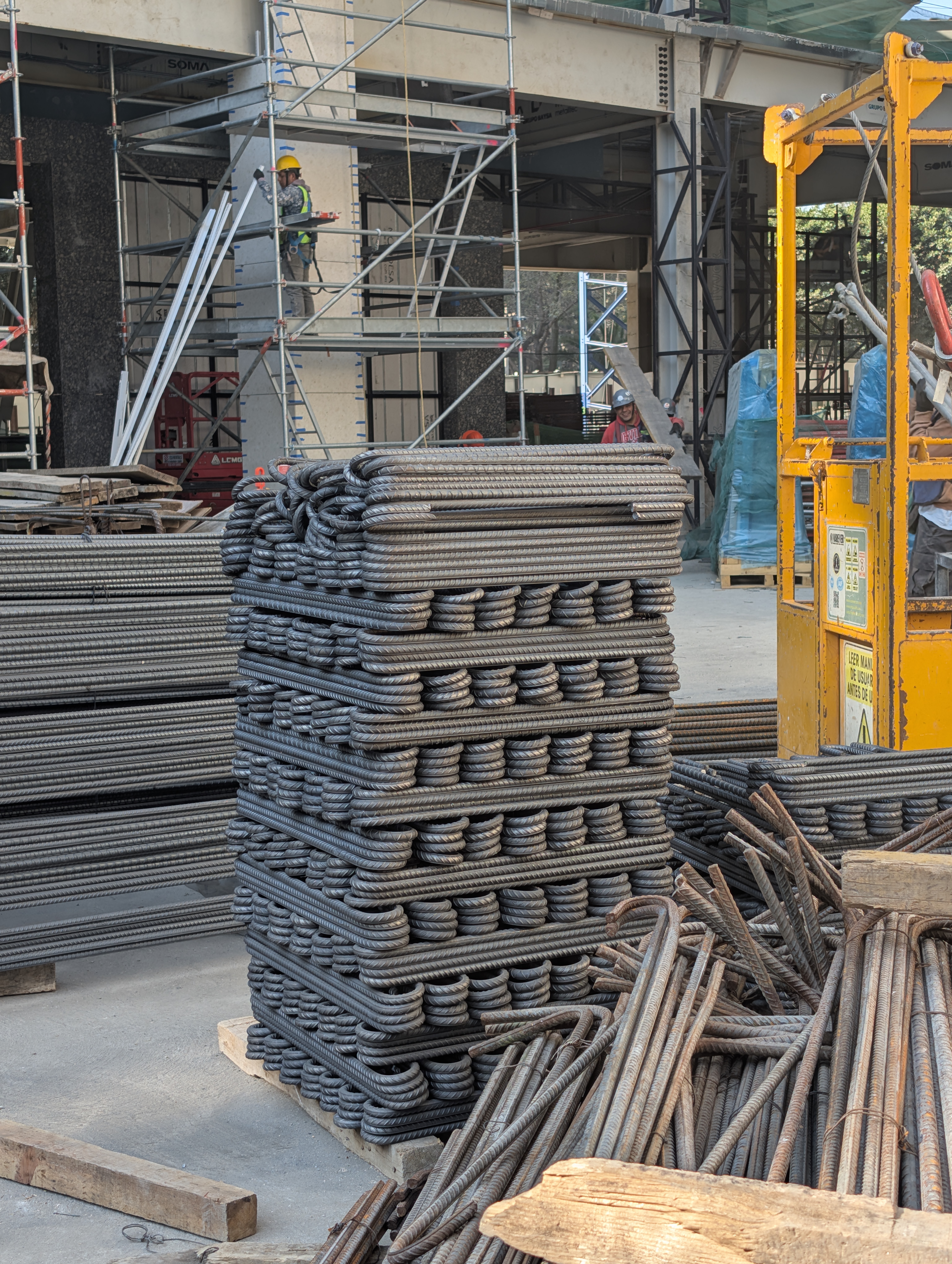 bundles of rebar stacked