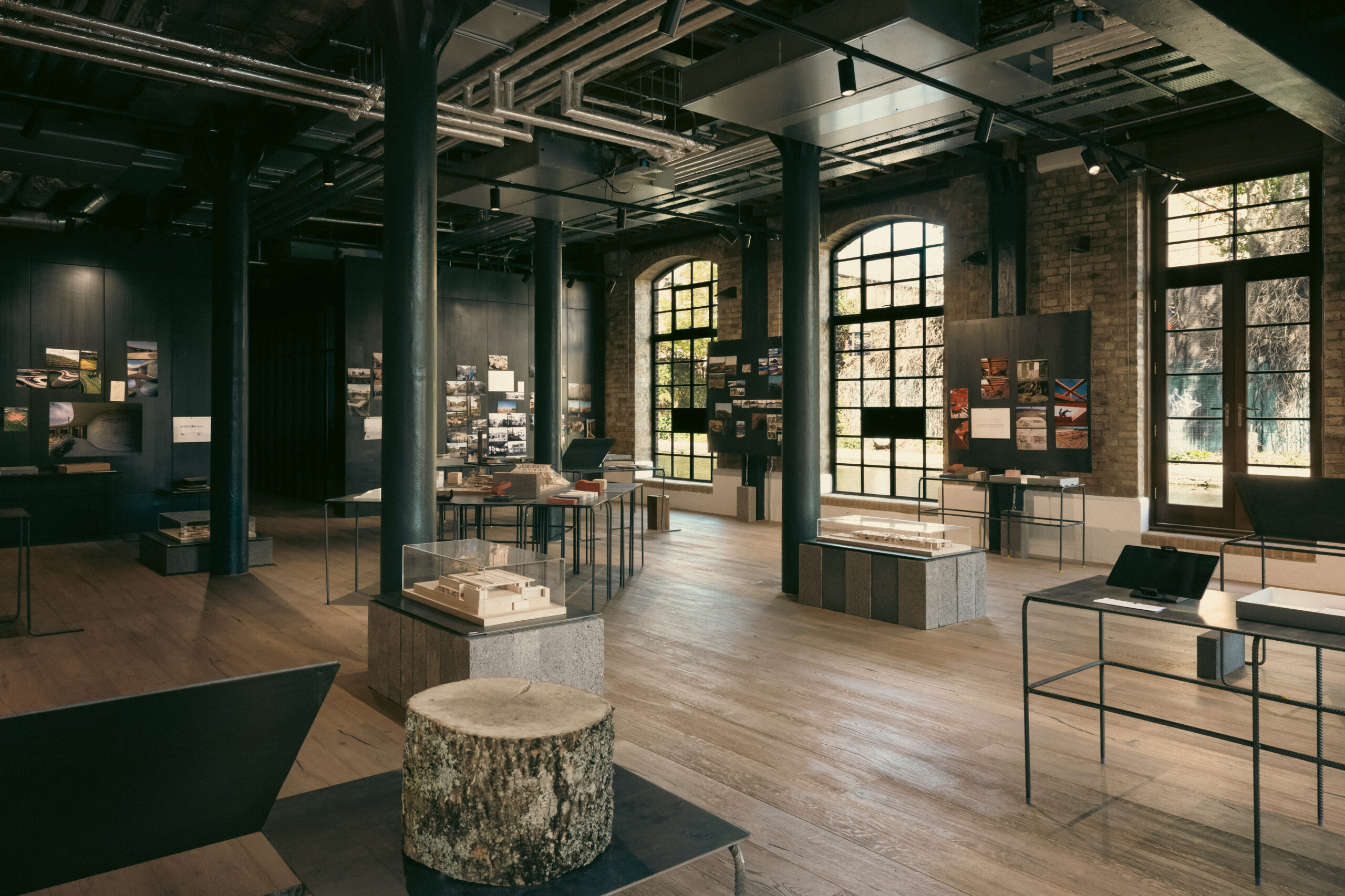 Architecture models and archival material on display at Obra's Memory as Material exhibition, Sordo Madaleno London Studio, King's Cross.